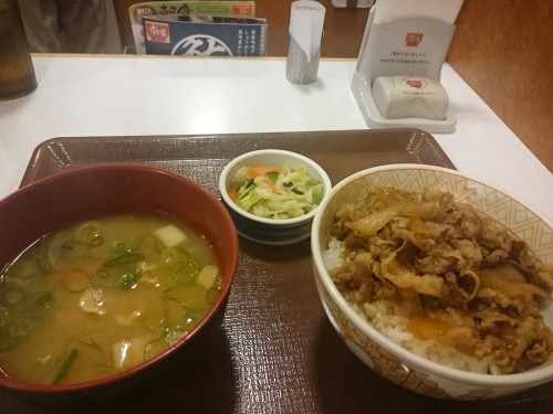 Plato de gyudon en un restaurante de Japón