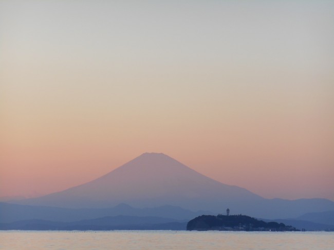 Mount Fuji , a stunning view with Enoshima island.