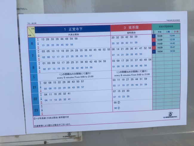 City tram schedule of Nagasaki