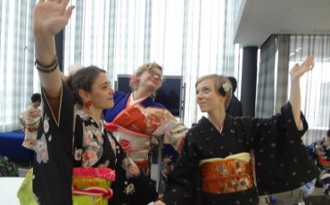 Having fun in our vintage kimono in Tokyo!