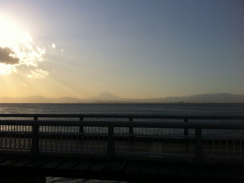 view of the beach while taking the Enoden train in Kamakura