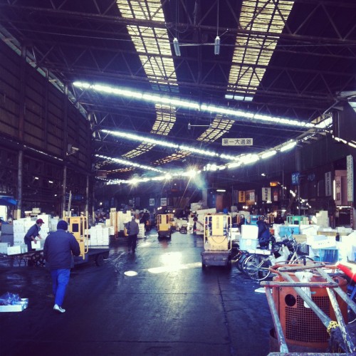 The inner market area of Tsukiji fish market