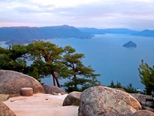 view of the sea from an observatory atop a mountain, Miyajima, Hiroshima