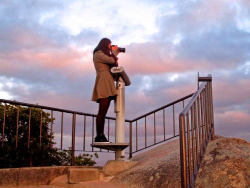 taking a picture atop a mountain, Miyajima, Hiroshima