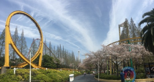 Nagashima Resort amusement park alongside flower garden