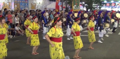 Ladies performing synchronised dancing at Eisa festival