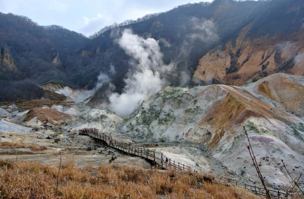 Steam rises from Noboribetsu Onsen in Hokkaido