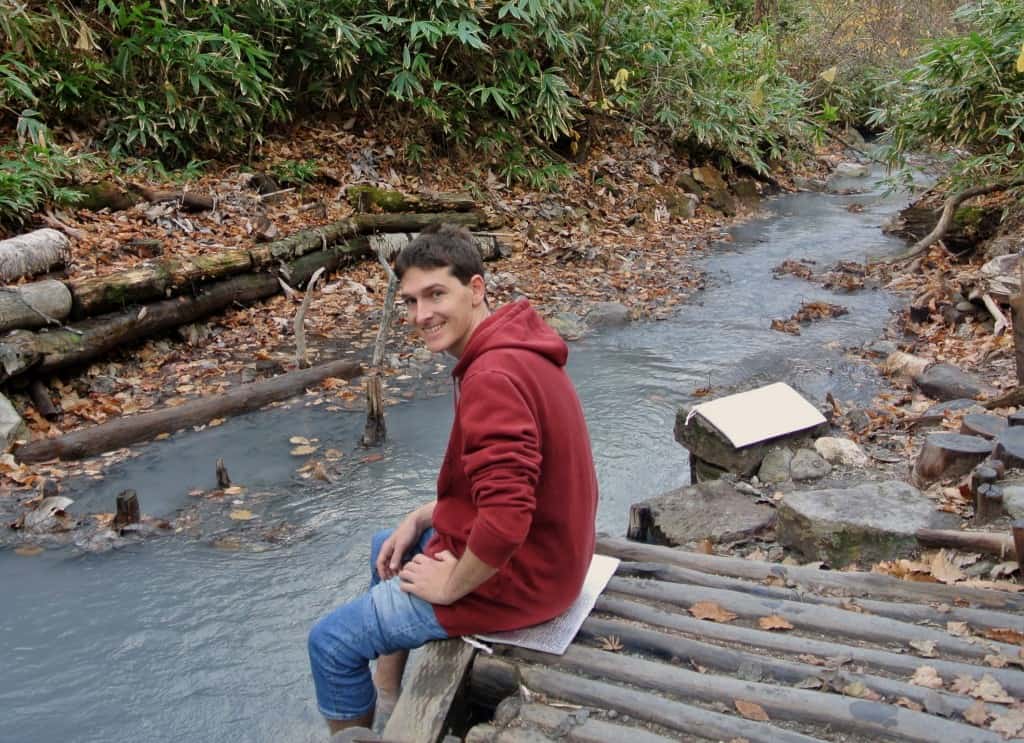 soaking our feet in the Oyunumagawa Brook Foot Bath