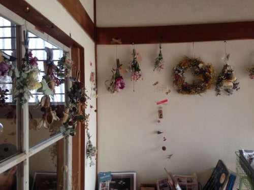 Dried flower arrangements in the Macrobiotic Restaurant