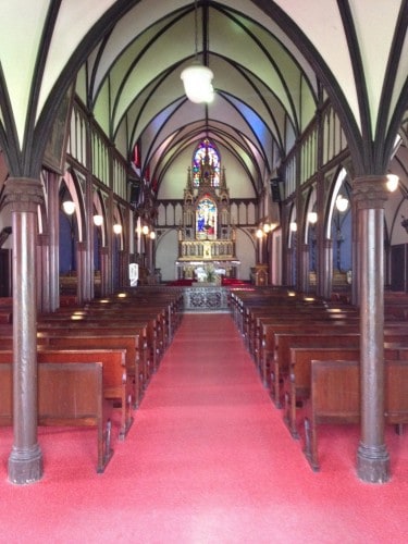 Inside the Oura Church, Stainglass Windows, Red Floor