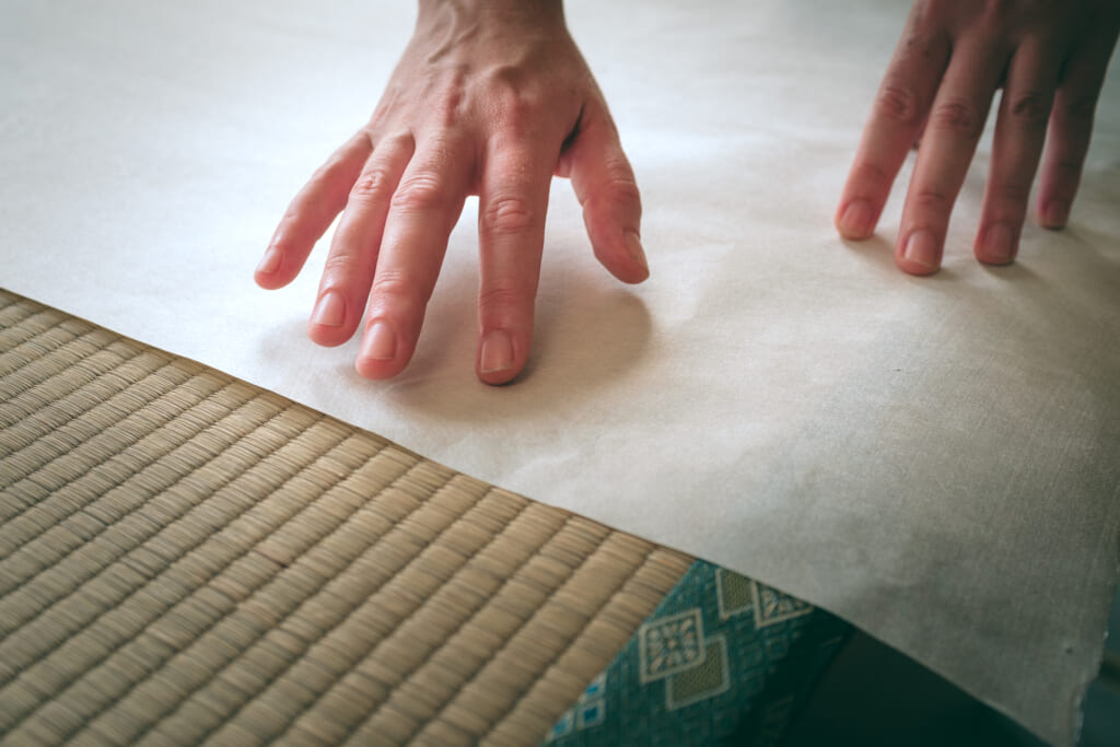 Washi paper on a tatami floor