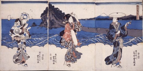 Pilgrim women on the road to Enoshima island. Artist: Utagawa Kunisada.