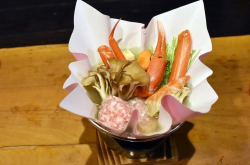 Hot pot with crab, meatballs and vegetables in Sado island, Niigata