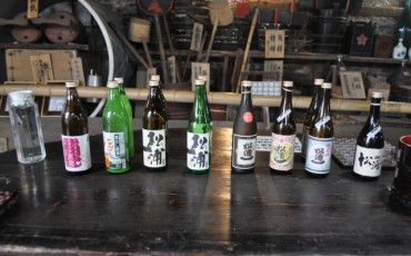 Sake lineup at Matsuura Ichi Shuzo in Saga prefecture