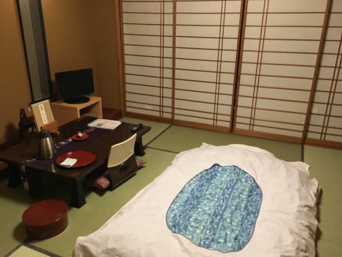 a Japanese style tatami room at Murakami-ya ryokan