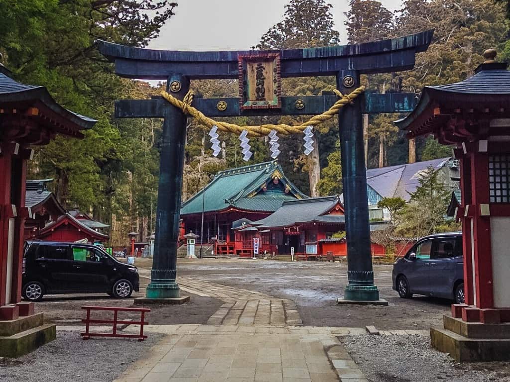 The intricate torii gate to Futarasan
