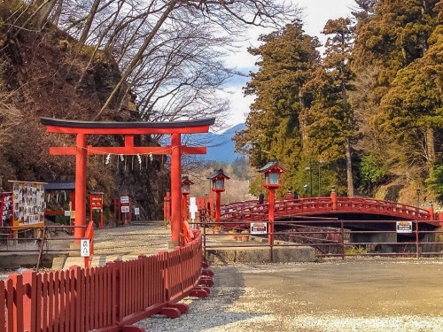 Shinkyo Bridge and torii entrance in Nikko