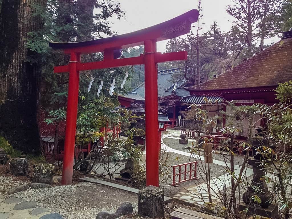 Beautiful red torii gate in Nikko