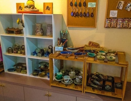 Local ceramics are displayed at this B&B