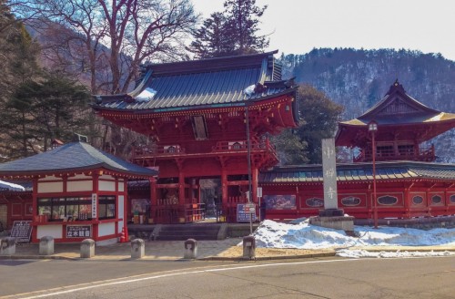 The buddhist Tachiki temple, lightly snowcapped.