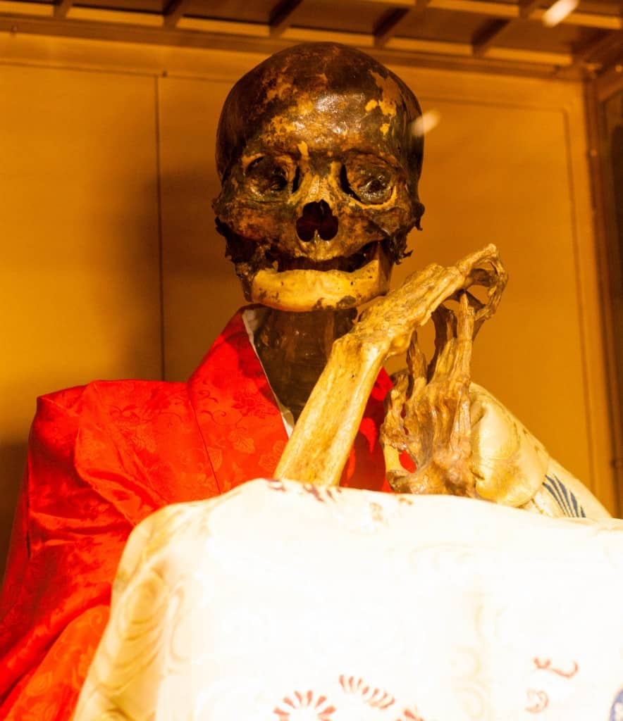 Detail of the self mummified Sokushinbutsu monk 