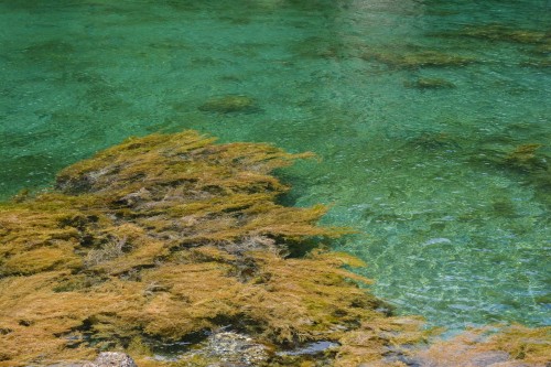 The water is turquoise at Ogi town beach, Sado island, Niigata, Japan
