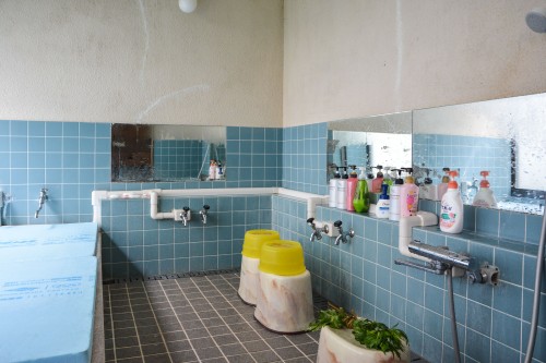 A shared bathroom of Minshuku Takimoto on Sado island, Niigata, Japan