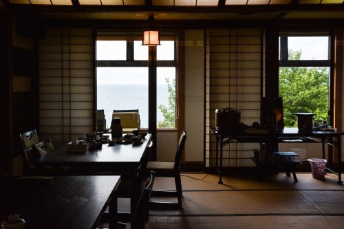 A dining room at Minshuku Takimoto on Sado island, Niigata, Japan