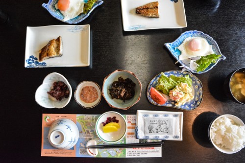 Breakfast which was offered by Minshuku Takimoto on Sado island, Niigata, Japan