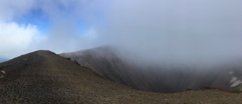 The crater of Little Fuji, Azumayama, in Fukushima, Japan.