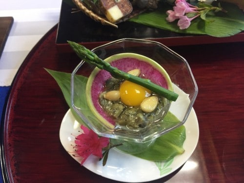 Kaiseki meal at the ryokan in Takayu onsen, Fukushima, Japan.