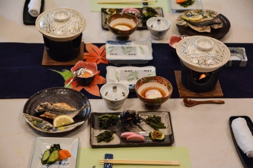 the breakfast at Karatsu Onsen Ryokan Wataya, Karatsu, Saga prefecture, Kyushu.