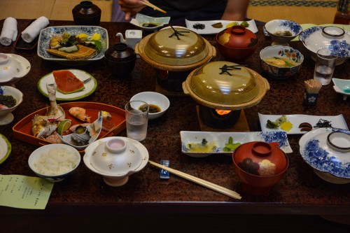 The dinner at Karatsu Onsen Ryokan Wataya, Karatsu, Saga prefecture, Kyushu.