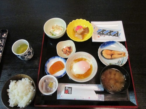 Breakfast at Hachiman onsen at Murakami, Niigata prefecture, Japan.