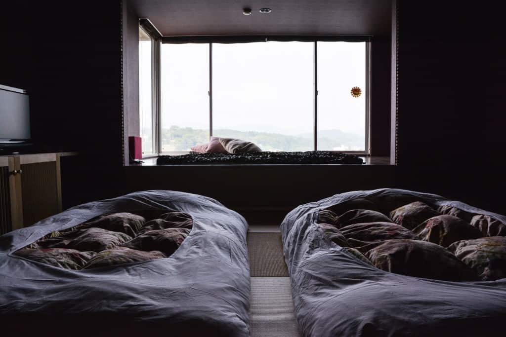 The room with futon matress in Hita, Oita Prefecture