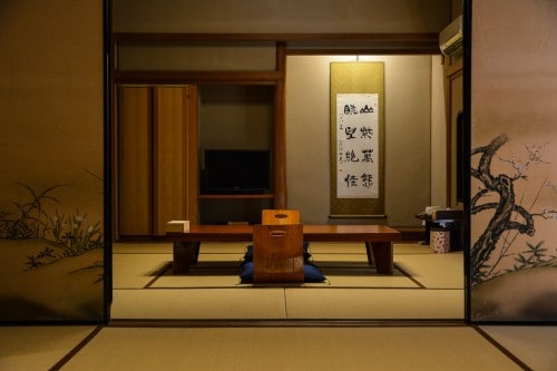 The tatami room at Mifuneyama Kanko Hotel, Saga prefecture, Kyushu. 