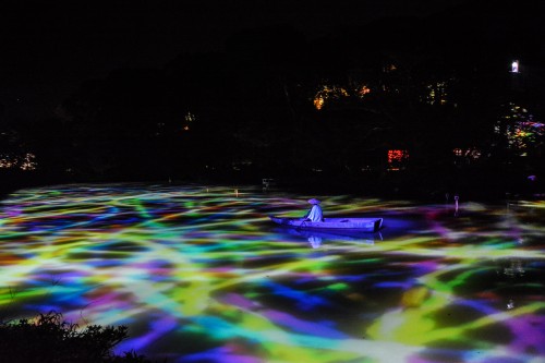 The Exhibition "a Forest Where Gods Live" produced by Teamlab at Mifuneyama rakuen garden at Takeo onsen, Saga.