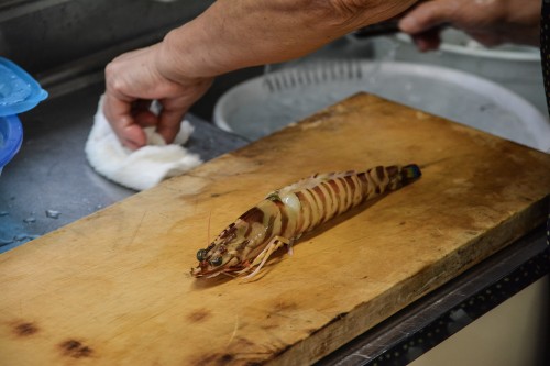 Giant Shrimp for Dinner! in Saiki city, Oita prefecture, Kyushu.
