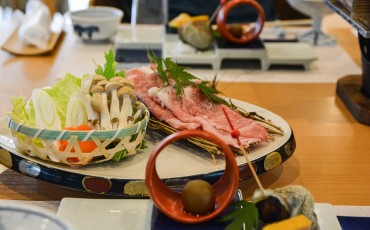 Shabu Shabu, the main dish for dinner at Mifuneyama Kanko Hotel, Saga prefecture, Kyushu.