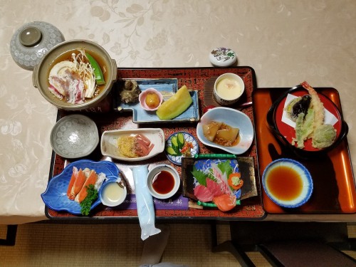 Dinner at the Minshuku, Yamakoshi, Niigata prefecture, Japan.