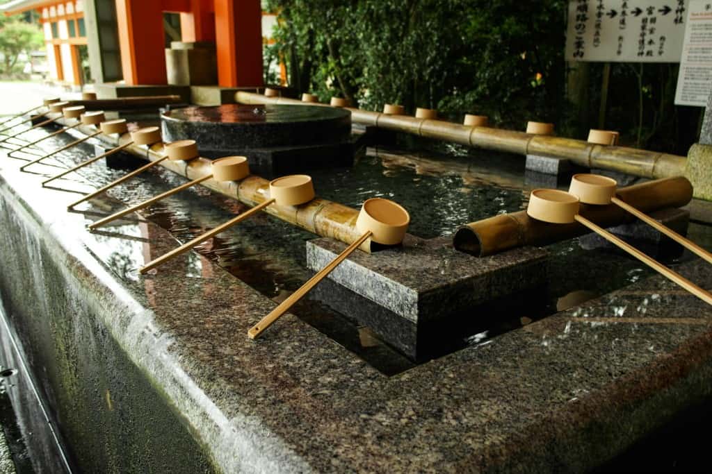 japanese water feature at religious site in Japan