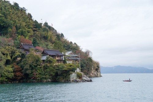 Take a Boat on Lake Biwa to Reach Chikubu island, Shiga, Japan.