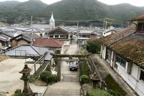 Sakitsu church at the coastal scenery of Amakusa islands in Kumammoto, Kyushu, Japan.