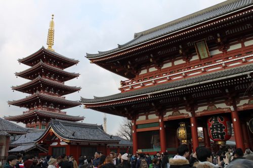 Sensoji Temple and five storied pagoda in Tokyo.