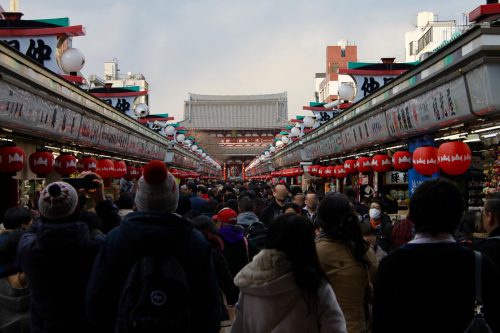 Nakamise-dori street to Sensoji Temple in Asakusa, Tokyo.