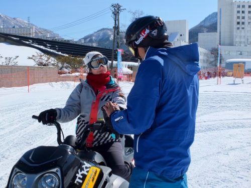 Learning how to ride a snowmobile at Naeba Prince Ski Resort.