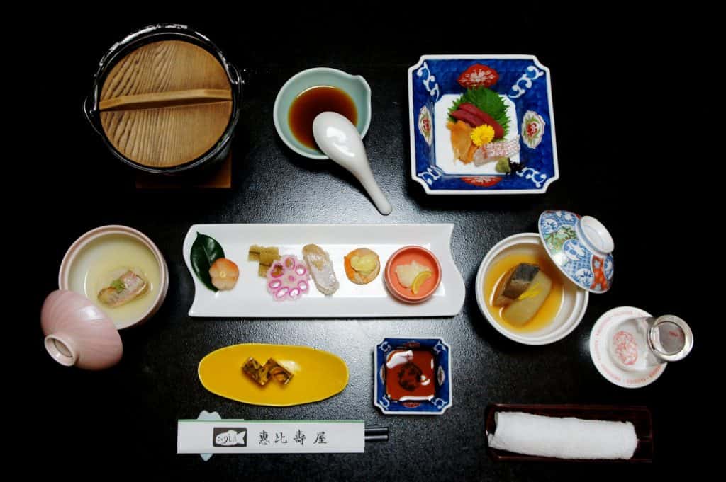 kaiseki cuisine meal at a historical ryokan in Enoshima, Japan