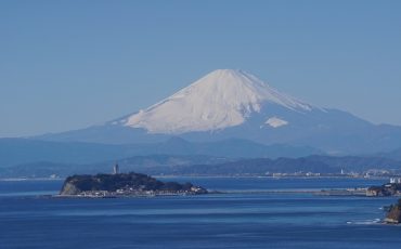 The Mount Fuji and Enoshima view from Imamuragasaki Park.