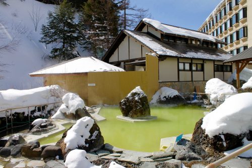 The open air bath at Manza Kogen Hotel