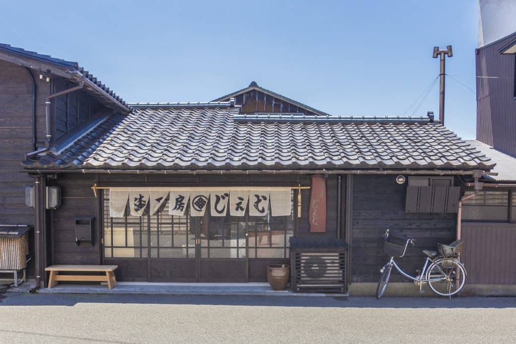 traditional japanese building with bike in front